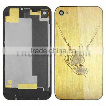 Metal battery cover with diamond logo black holder for iphone 4S butterfly design