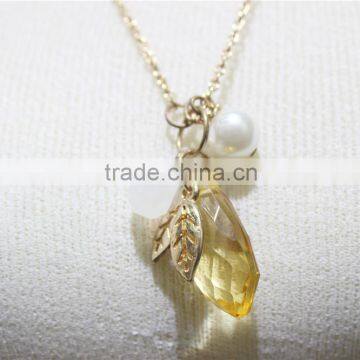 Newest Yellow & White Waterdrop Shape Pendant Necklace Pure White Pearl Necklace 2016 Fashion Wholesale photo-2