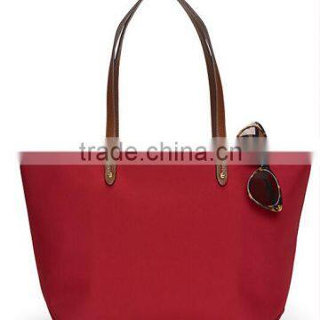 lady nylon classic tote bag with leather trim