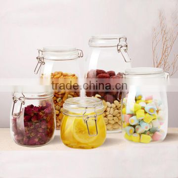 1000ml 1500ml Recycled airtight Round shape glass jar with metal clip top lid for kitchen and food