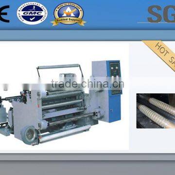 Cash register paper slitting machine with rewinding functions