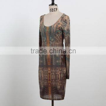 Latest Dress 2016 Spring Autumn Long Sleeve Dress for Mature Woman Sexy Net Back Dress OEM/ODM Supply