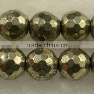 12mm round 108-faceted pyrite loose beads for sales