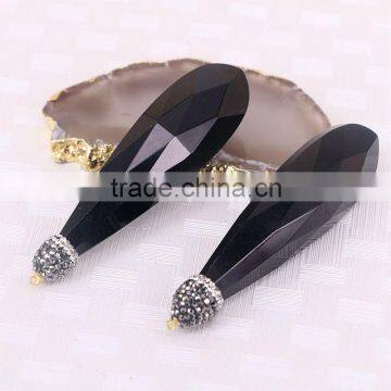 Black Crystal Glass Drop Pendant, Crystal Paved Caps Gem Jewelry Pendant photo-2