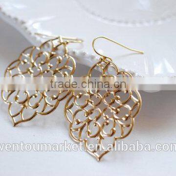 Large Gold Moroccan Filigree Earrings Boho Chic Bohemian Dangle Earrings