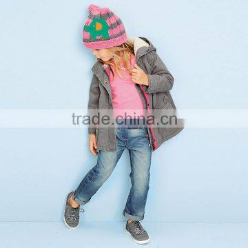 Guangzhou Garments Manufacturer Hooded Coat Kids Cotton Coats Gray Girls Jackets