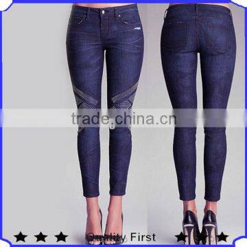 fashion jeans with distressed dark wash and classic denim with a glitzy twist lady hot sell style