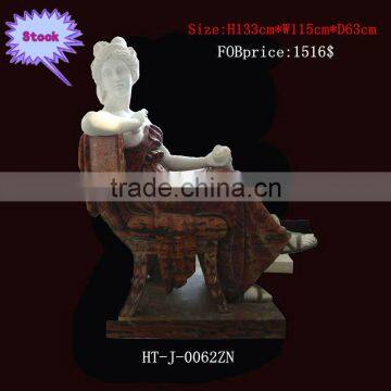 Marble Elegant Lady Sitting Chair Statue In Stock