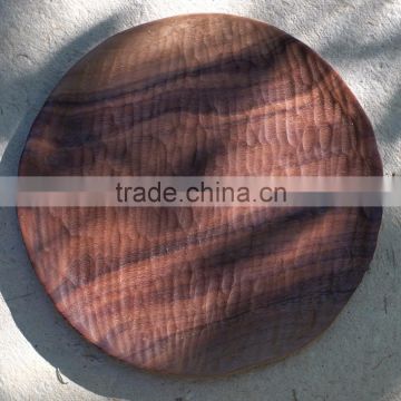 High Quality Hand Engraving Food Safe Black Walnut Serving Tray Customerization Wooden Round Plate OEM New Design