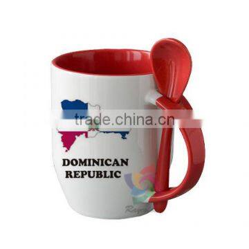 Drinkware 12oz Promotion Red Mug With Spoon on Handle, Coffee Printing Mug