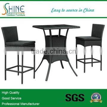 Bar Table and Two Chair Set in Black Rattan with Black Cushions SFM42014123004