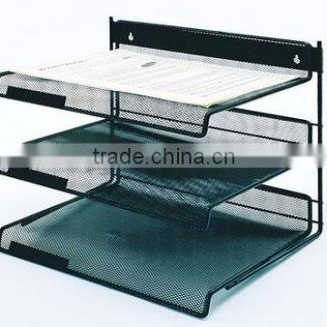 Black 3-Tier Metal Mesh Collection Desk Shelf Paper Tray Organizer photo-2