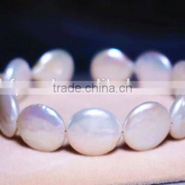 13-14mm White Coin Shape Freshwater Pearl Bracelet photo-6