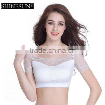 Fashion Womens Basic Short Sleeve Lace Crop Top Lady Tops for Women 2016 photo-3