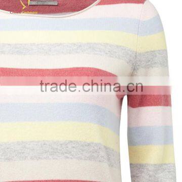 Custom Knitted Women Striped Cashmere Pullover Sweater