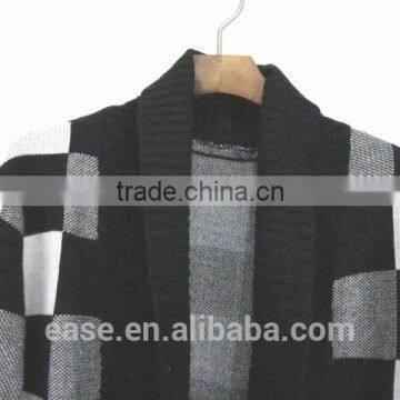 Men Wool Black and White Cardigan Sweater