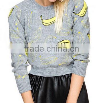 EY0903S New Fashion 2016 Women Banana Patch Knit Pullover Sweater