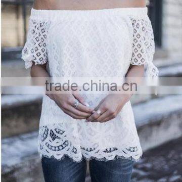 Breaking the European and American women 's lace collar new summer strapless T - shirt