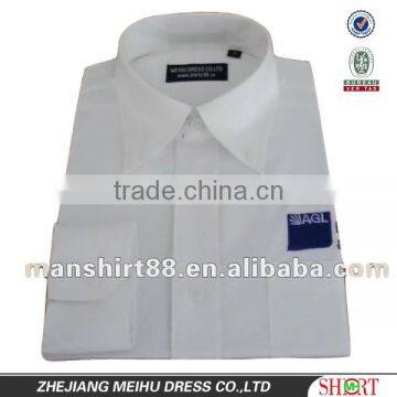 man's white button-down collar embroidery long sleeve work shirts