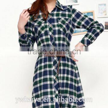 2014 new pattern 100% cotton plaid long sleeve long women blouse office wear