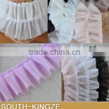 Double layer mesh Ruffled Ribbon Trim for skirt decoration 5 cm Wide 10 colors for choice