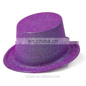 MH-2156 Classic Party kit PVC Plain Full Size bright Purple Glitter Plastic Top Hat