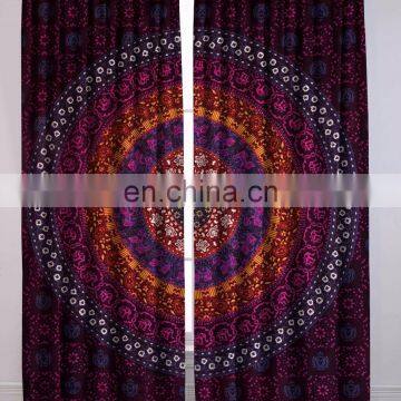 Indian Handmade Elephant Mandala Curtains cotton Boho drapes Violet Window Decor decor Curtain