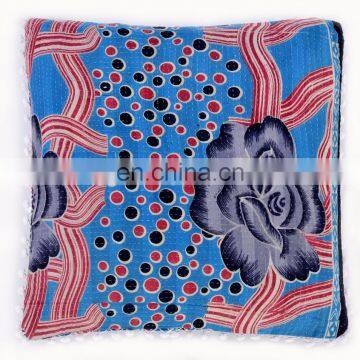 Indian Handmade Latest Floral Design Ethnic Vintage Cotton Kantha Cushion Cover 18"x18" Decor Kantha Cushion Cover