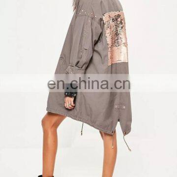 China Supplier OEM Winter 's Coat for Women Ladies Parka Coats With Embroidery Sequin Pattern photo-3