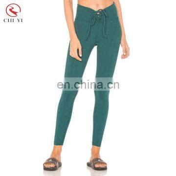 Womens stretch fit elasticized high waist lace-up tie front oem yoga pants & sports pants & gym pants