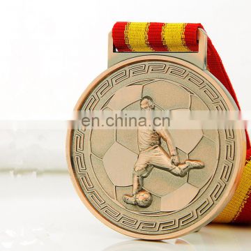 Crafts and arts custom embossed logo gold football medal with lanyard