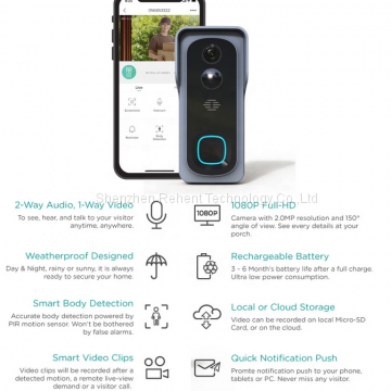 REHENT Tuya Battery Power Smart Wifi Doorbell Camera Two Way Audio Talk Night Visionc Video Door Bell 1080P photo-3
