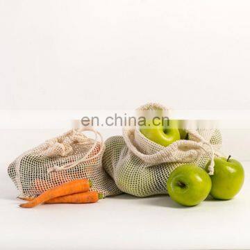 Eco friendly natural organic cotton net produce drawstring bag for shopping