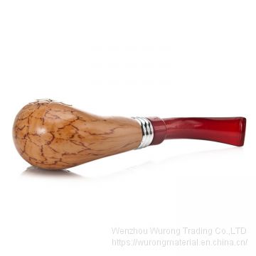 145mm Length Wooden Resin Short Tobacco Pipe With Yellow Flower Engraving Head for Smoking photo-3