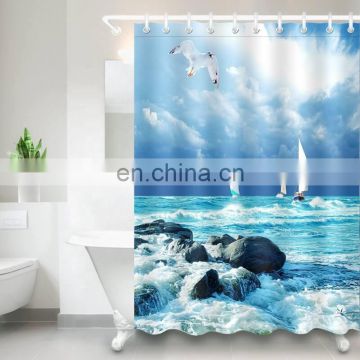 i@home Sea seagull sailboat 3d digital print waterproof polyester shower curtain bathroom