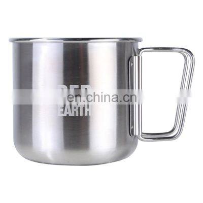 Best sale single layer portable 420ml stainless steel coffee mug with foldable handle