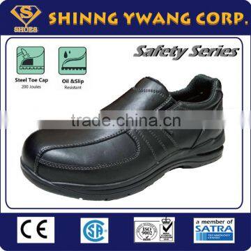 Low cut Elastic No Laces Black Genuine Leather Men Safety Shoe