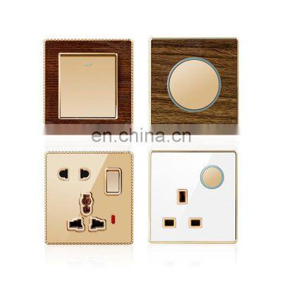 BAIJIANG UK Standard Wall Push Button Light Switch 16A Wood Grain Panel  Metal Pull Flower Frame Sockets And Switches Electrical