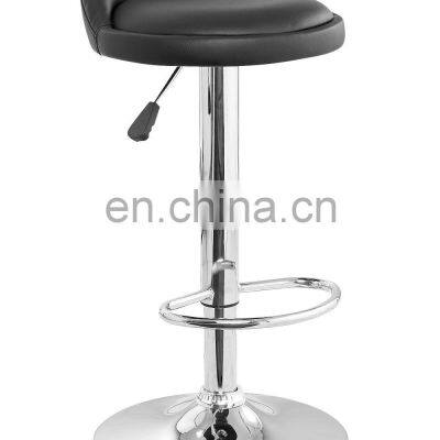 Modern Chrome Round Base Faux Leather Bar Stool