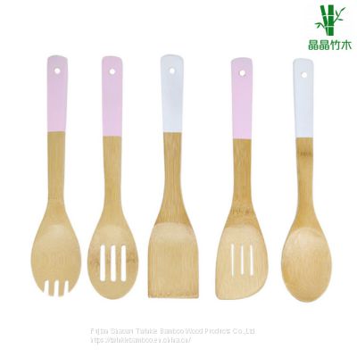 Bamboo cooking utensil set with color handle twinkle bamboo Wholesale