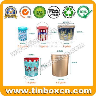 1/2/3.5/6.5 Gallon Customized Popcorn Tin Basket With Lid and Handle