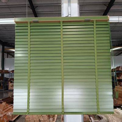 Green Color 50mm Slats Basswood Venetian Blinds Manual Control System photo-2