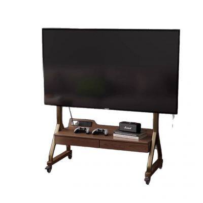 Solid wood TV cabinet with movable TV for home use, simple small apartment living room, integrated movable floor stand