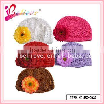 Friendly yarn knitted hat with crochet flower,colorful baby hat made in China