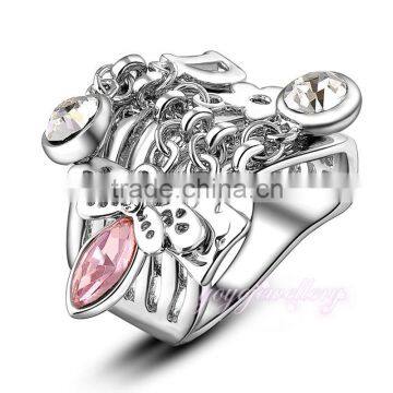 Dangling charms white gold crystal ladies finger gold ring design