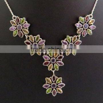 Lovely Kiss !! Multi Colour 925 Sterling Silver Necklace, Gemstone Silver Jewellery, Handmade Silver Jewellery photo-4