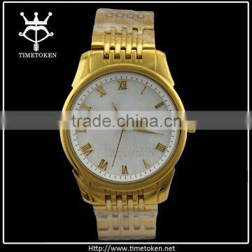 Promotional Gold Stainless Steel Strap MEN Watches Fancy Watch Man With Shelled Face