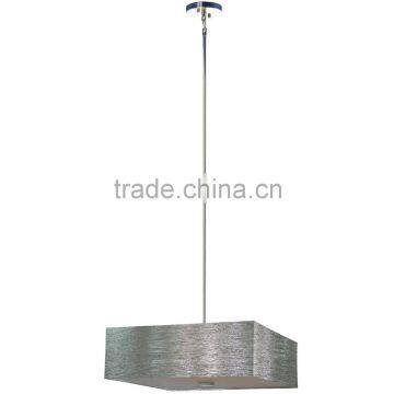 3 light chandelier(Lustre/La arana) in chrome finish with a large square silk look 22" starlight weave fabric shade