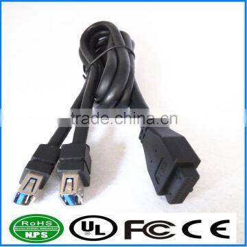 Dual USB3.0 20Pin Cable IO Panel Mount Extension Adapter Cable