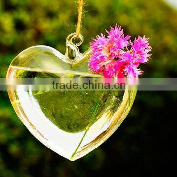 Hanging Water Heart Shaped Glass Vase, Air Plant Terrarium, Flat Bottom,